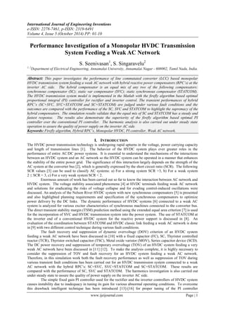 Performance Investigation of a Monopolar HVDC Transmission System ...