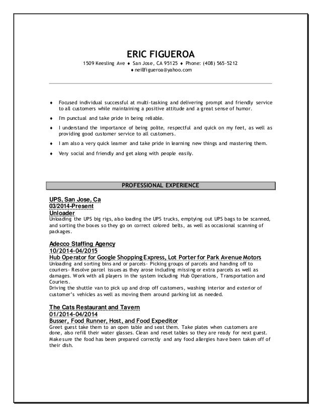 eric resume 2014 food expeditor resume
