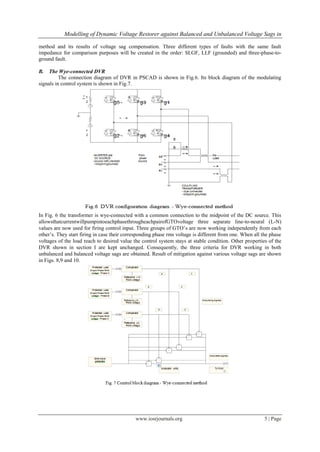 Modelling of Dynamic Voltage Restorer against Balanced and Unbalanced Voltage Sags in

method and its results of voltage sag compensation. Three different types of faults with the same fault
impedance for comparison purposes will be created in the order: SLGF, LLF (grounded) and three-phase-to-
ground fault.

B.   The Wye-connected DVR
          The connection diagram of DVR in PSCAD is shown in Fig.6. Its block diagram of the modulating
signals in control system is shown in Fig.7.




In Fig. 6 the transformer is wye-connected with a common connection to the midpoint of the DC source. This
allowsthatcurrentwillpumpintoeachphasethrougheachpairofGTOvoltage three separate line-to-neural (L-N)
values are now used for firing control input. Three groups of GTO’s are now working independently from each
other’s. They start firing in case their corresponding phase rms voltage is different from one. When all the phase
voltages of the load reach to desired value the control system stays at stable condition. Other properties of the
DVR shown in section I are kept unchanged. Consequently, the three criteria for DVR working in both
unbalanced and balanced voltage sags are obtained. Result of mitigation against various voltage sags are shown
in Figs. 8,9 and 10.




                                             www.iosrjournals.org                                         5 | Page
 