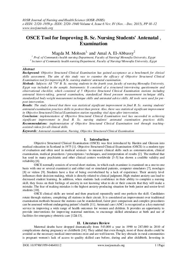 OSCE Tool for Improving B. Sc. Nursing Students' Antenatal OSCE Tool for Improving B. Sc. Nursing Students' Antenatal