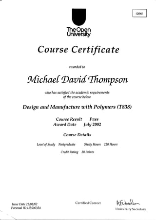 Design and Manufacture with Polymers