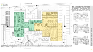 14
Being a project that requires proper functional
design management the concept was based on
the separation of private and public uses;
meanwhile, the main vertical circulation’s
building (private and public) was located on the
axis.
ArchitectBachelorDegreeProjects
PUBLIC AREA
PRIVATE AREA
 