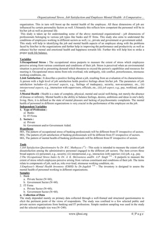Organizational Stress, Job Satisfaction and Employee Mental Health: A ...