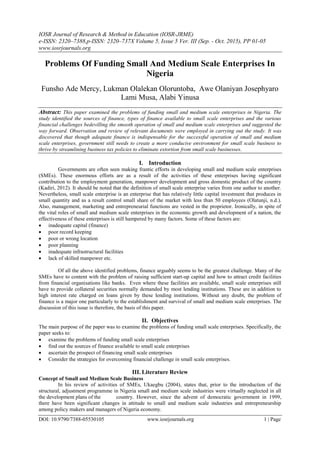 Problems Of Funding Small And Medium Scale Enterprises In Nigeria | PDF