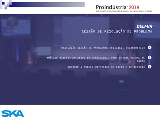 DELMIA
SESSÃO DE RESOLUÇÃO DE PROBLEMA
RESOLUÇÃO SESSÃO DE PROBLEMAS EFICAZES, COLABORATIVO
ANÁLISE BASEADA EM DADOS DO OPERACIONAL PARA GRANDE VOLUME DE
DADOS
SUPORTE A MODELO UNIFICADO DE DADOS E DE DECISÃO
 