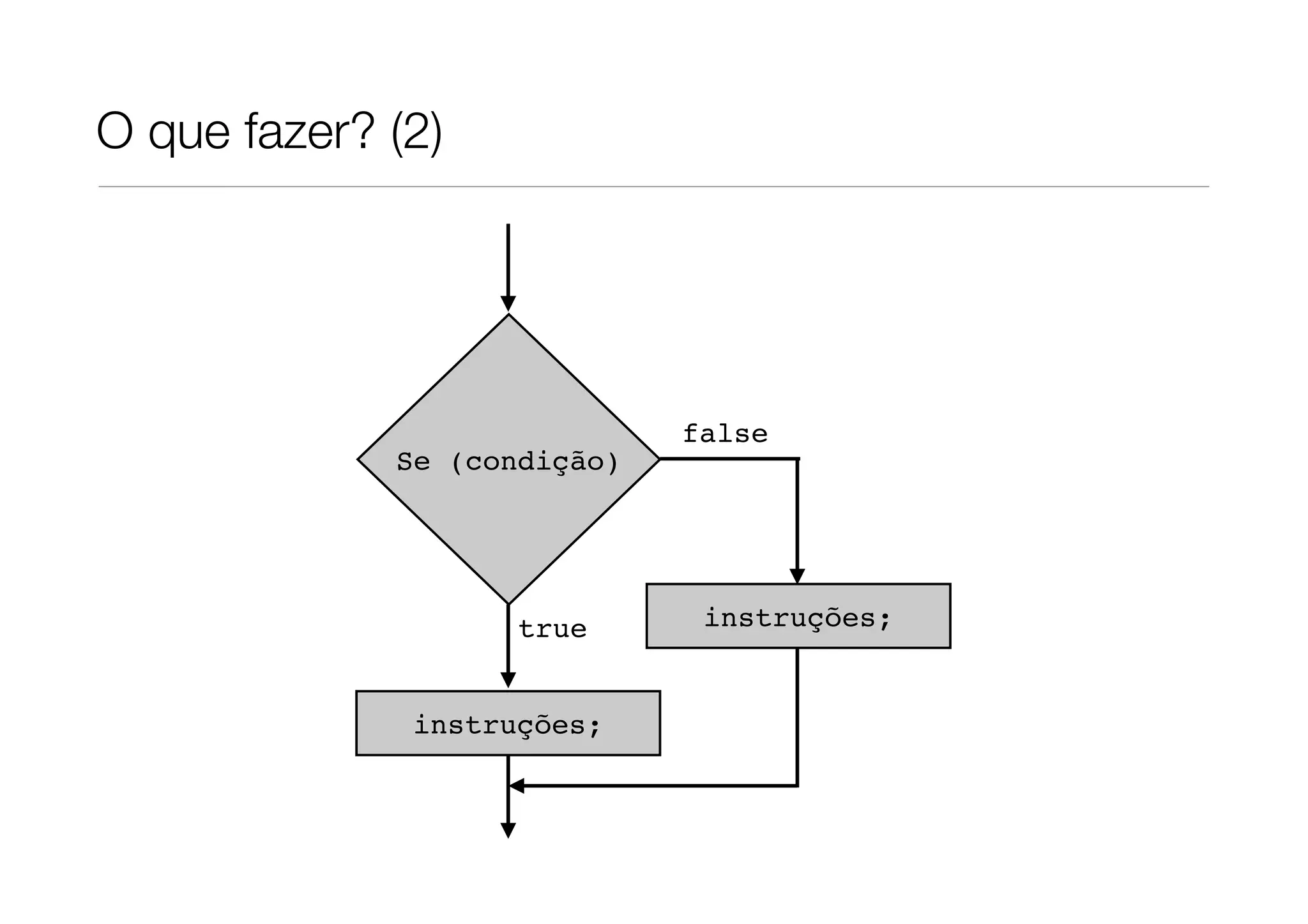 O que fazer? (2)




                             false
             Se (condição)




                    true      instruções;


              instruções;
 