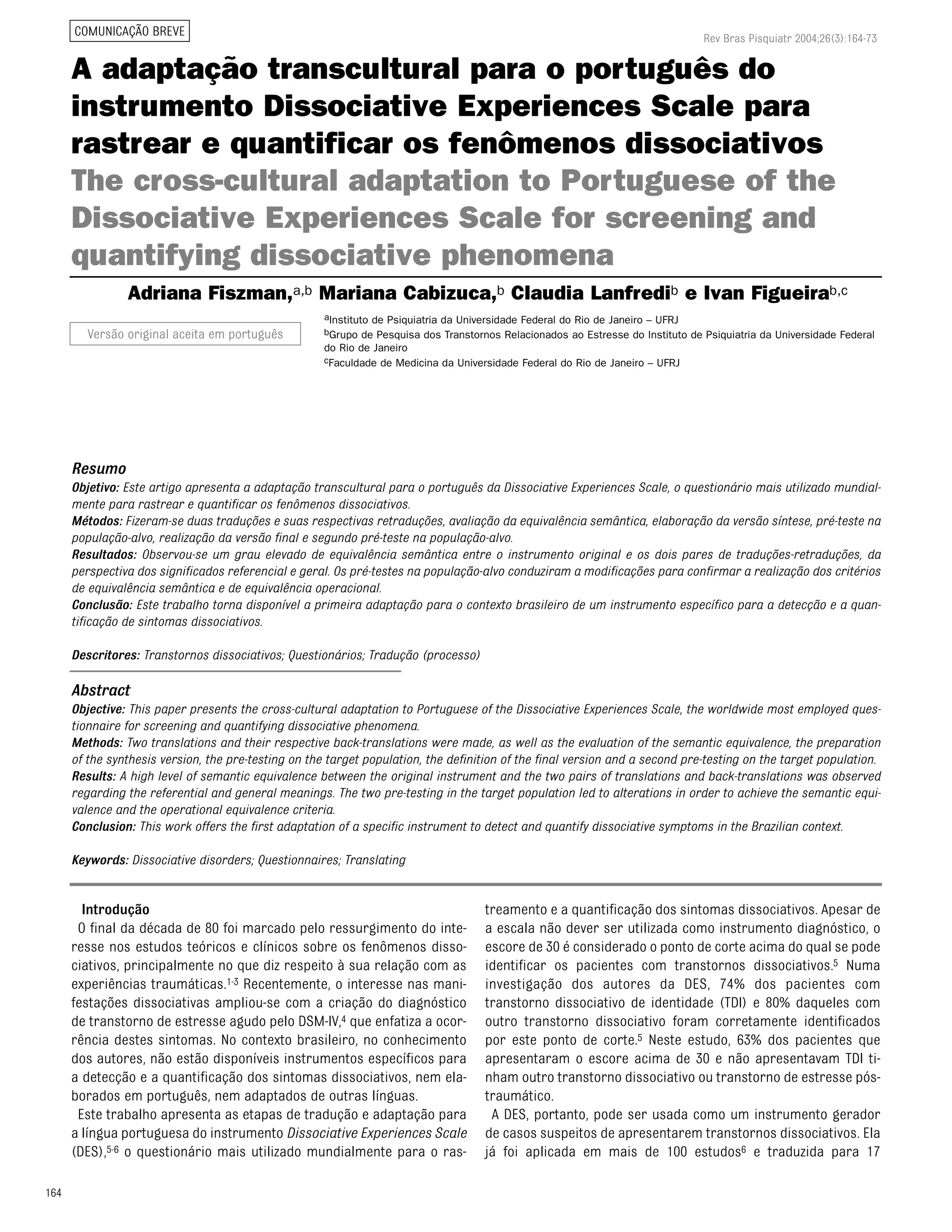 DES - Dissociative Expériences Scale | PDF