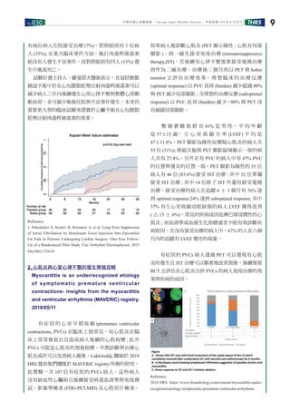 No.030 THRS 9中華民國心律醫學會 ‧Taiwan Heart Rhythm Soclety‧ 中華民國 107 年 6 月出刊
有兩位病人住院接受治療 (7%)，對照組則有十位病
人 (33%); 在重大臨床事件方面，施打肉毒桿菌毒素
組沒有人發生不良事件，而對照組則有四人 (13%) 發
生中風或死亡。
試驗計畫主持人，羅曼諾夫醫師表示，在冠狀動脈
繞道手術中於在心包膜脂肪墊注射肉毒桿菌毒素可以
減少病人三年內後續發生心房心律不整與整體心房顫
動負荷，並可減少術後住院與不良事件發生，未來仍
需要更大型的臨床試驗來證實於心臟手術在心包膜脂
肪墊注射肉毒桿菌毒素的效果。
Reference:
1. Pokushalov E, Kozlov B, Romanov A, et al. Long-Term Suppression
of Atrial Fibrillation by Botulinum Toxin Injection Into Epicardial
Fat Pads in Patients Undergoing Cardiac Surgery: One-Year Follow-
Up of a Randomized Pilot Study. Circ Arrhythm Electrophysiol. 2015
Dec;8(6):1334-41
2. 心肌炎與心室心律不整的發生常被忽略
Myocarditis is an underrecognized etiology
of symptomatic premature ventricular
contractions- insights from the myocarditis
and ventricular arrhythmia (MAVERIC) registry.
2018/05/11
　　 有 症 狀 的 心 室 早 期 收 縮 (premature ventricular
contractions, PVCs) 在臨床上很常見，而心肌炎在臨
床上常常被低估且造成病人後續的心肌病變 ; 此外
PVCs 可能是心肌炎的預後指標，早期診斷與治療心
肌炎或許可以改善病人癒後。Lakkireddy 醫師於 2018
HRS 發表他們團隊於 MAVERIC registry 所做的研究，
此實驗一共 107 位有症狀的 PVCs 病人，這些病人
沒有缺血性心臟病且後續接受病毒血清學與免疫測
試，影像學檢查 (FDG-PET,MRI) 及心肌切片檢查。
如果病人被診斷心肌炎 (PET 顯示陽性 : 心肌有局部
顯影 )，則一線先接受免疫治療 (immunosuppressive
therapy,IST)，若後續有心律不整需要接受電燒治療
則作為二線治療。治療後三個月再以 PET 與 holter
monitor 去 評 估 治 療 效 果， 理 想 臨 床 的 治 療 反 應
(optimal response) 以 PVC 負荷 (burden) 減少超過 80%
與 PET 減少局部顯影 ; 次理想的治療反應 (suboptimal
response) 以 PVC 負荷 (burden) 減少 <80% 與 PET 沒
有減緩局部顯影。
　　 整 個 實 驗 族 群 有 41% 是 男 性， 平 均 年 齡
是 57±15 歲， 左 心 室 收 縮 分 率 (LVEF) 平 均 是
47±11.8%。PET 顯影為陽性而懷疑心肌炎的病人共
55 位 (51%); 核磁共振與 PET 顯影區域顯示一致的病
人共有 27.4%。另外在有 PVC 的病人中有 47% PVC
的位置與發炎的位置一致。PET 顯影為陽性的 55 位
病人有 46 位 (83.6%) 接受 IST 治療 : 其中 32 位單獨
接受 IST 治療 ; 其中 14 位除了 IST 外還有接受電燒
治療。接受治療的病人在追蹤 6 ± 3 個月有 76% 達
到 optimal response;24% 達到 suboptimal response; 其中
37% 有左心室收縮功能缺損的病人 LVEF 獲得改善
( △ 13 ± 6%)。常見的疾病成因是淋巴球浸潤性的心
肌炎 ; 而血清學或血液生化指標通常不能有效診斷疾
病原因。在沒有接受治療的病人中，67% 的人在六個
月內的追蹤有 LVEF 變差的現象。
　　有症狀的 PVCs 病人透過 PET 可以發現有心肌
炎的發生且 IST 治療可以顯著地改善預後。後續需要
RCT 去評估在心肌炎合併 PVCs 的病人免疫治療的效
果與疾病的成因。
Reference:
2018 HRS. https://www.dicardiology.com/content/myocarditis-under-
recognized-etiology-symptomatic-premature-ventricular-arrhythmia
 