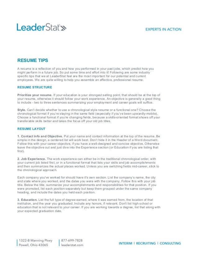 leaderstat resume tips what should a professional resume include