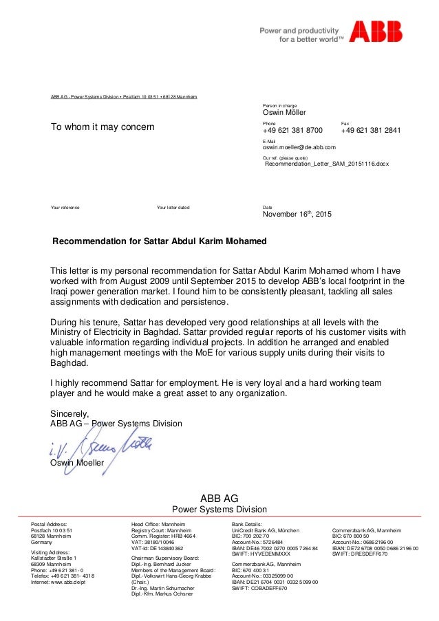 Recommendation Letter from ABB Germany for period 2009-2015