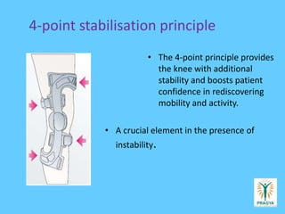 4-point stabilisation principle
• The 4-point principle provides
the knee with additional
stability and boosts patient
confidence in rediscovering
mobility and activity.
• A crucial element in the presence of
instability.
 
