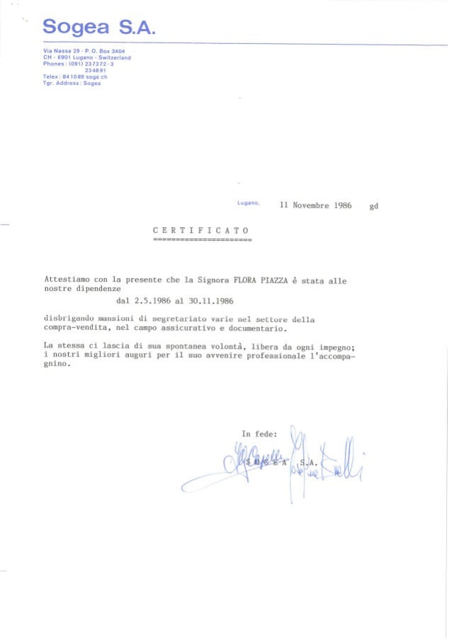 Certificato Di Idoneità Al Lavoro 861111 SOGEA CERTIFICATO DI LAVORO