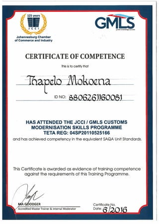 JCC- IMPORTS AND EXPORTS CERTIFICATE 2016
