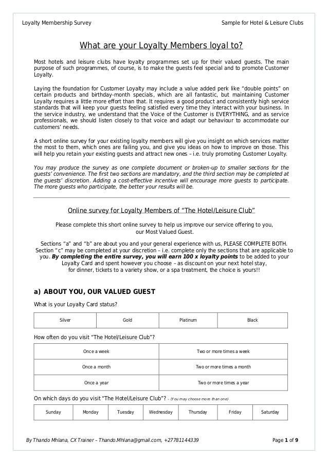 hotel survey questions