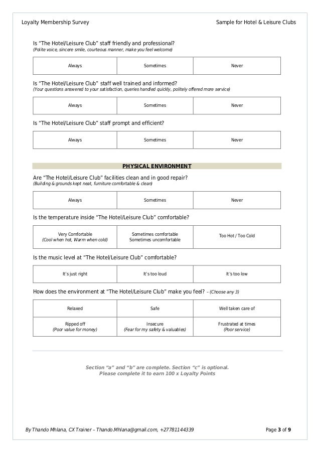 hotel survey questions