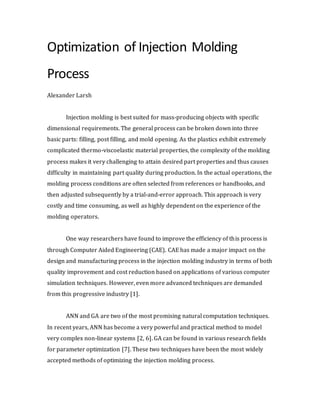 Optimization of Injection Molding Process-literature review | DOCX