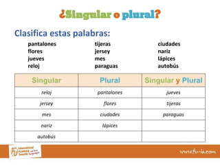 sustantivos en español: singular y plural -
