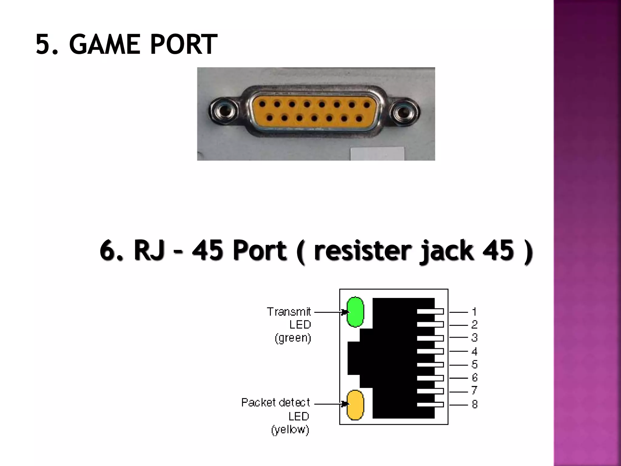 6. RJ – 45 Port ( resister jack 45 ) 
 