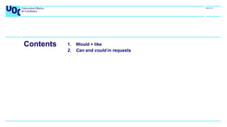 1. Would + like
2. Can and could in requests
Contents
 