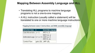 Mapping Between Assembly Language and HLL
• Translating HLL programs to machine language
programs is not a one-to-one mapp...