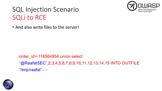 SQL Injection Scenario
SQLi to RCE
• And also write files to the server!
 
