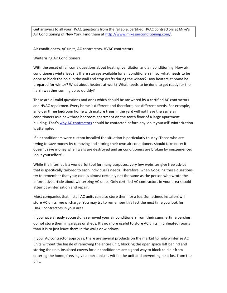 Winterizing Air Conditioners