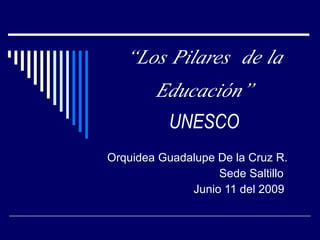 “Los Pilares de la
        Educación”
          UNESCO
Orquidea Guadalupe De la Cruz R.
                   Sede Saltillo
              Junio 11 del 2009
 