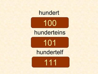 hundert hunderteins hundertelf 100 101 111 
