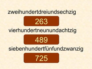 zweihundertdreiundsechzig vierhundertneunundachtzig siebenhundertfünfundzwanzig 263 489 725 