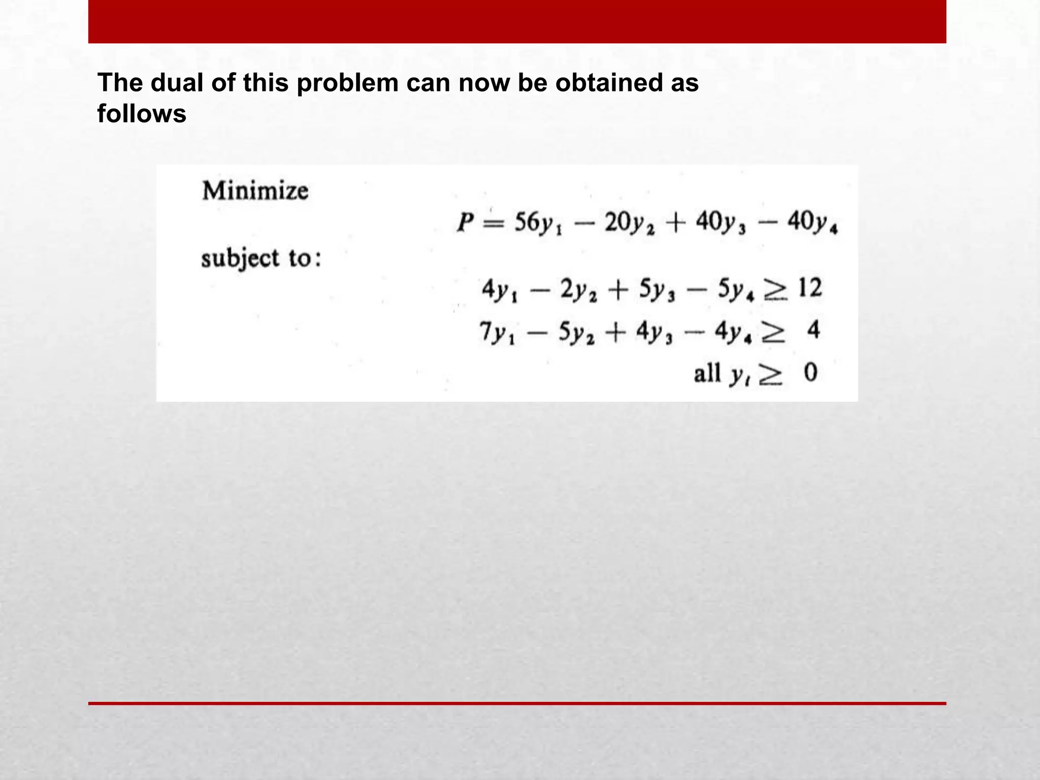 The dual of this problem can now be obtained as
follows

 