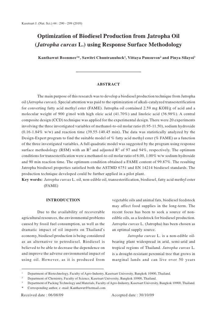 optimization of biodiesel production from jatropha Optimization of process parameters for biodiesel extraction from and hifjur, r, “ biodiesel production from jatropha process parameters for biodiesel. optimization of biodiesel production from jatropha Optimization of process parameters for biodiesel extraction from and hifjur, r, “ biodiesel production from jatropha process parameters for biodiesel.
