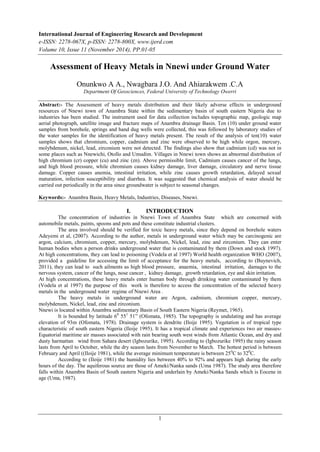 Assessment of Heavy Metals in Nnewi under Ground Water | PDF