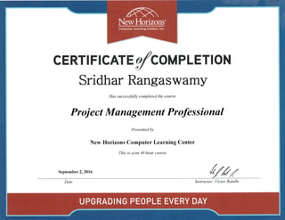 2016-9-2 Project Management Professional Certificate