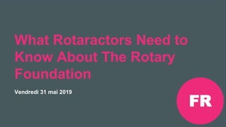 Réunion Rotaract
Préconvention 2019 #Rotaract19
What Rotaractors Need to
Know About The Rotary
Foundation
Vendredi 31 mai 2019
FR
 