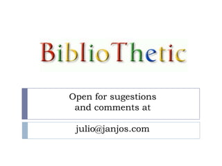 Next Steps:Advanced SearchEmbeddable results on you page like Google Custom Search EngineCollection uploader with subject taggingIntegration with Open URL resolvers and OPAC’s Universal Search Resolver ( as Target)10/26/200956Júlio dos Anjos
