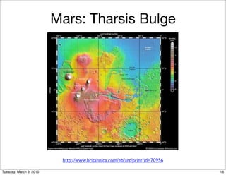 Mars: Tharsis Bulge




                          http://www.britannica.com/eb/art/print?id=70956

Tuesday, March 9, 2010                                                      16
 