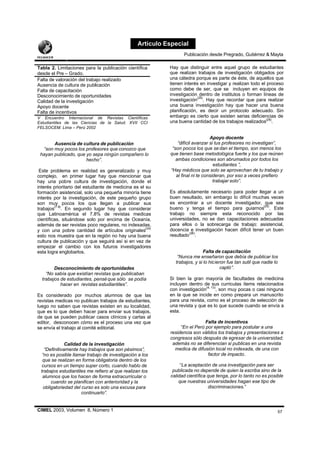 Artículo Especial
Publicación desde Pregrado, Gutiérrez & Mayta
CIMEL 2003, Volumen 8, Número 1 57
Tabla 2. Limitaciones p...