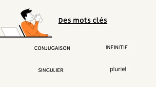 SINGULIER
Des mots clés
INFINITIF
CONJUGAISON
pluriel