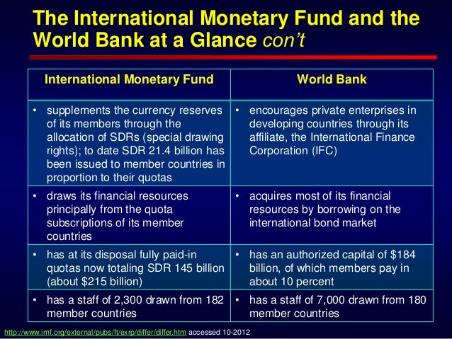 essay on imf and world bank Paper instructions: write a five-page research paper analyzing the role of the world bank and the international monetary fund in the global financial system this analysis requires you to describe how the global financial system operates in general terms, including the historic events which shaped the modern global financial system. essay on imf and world bank Paper instructions: write a five-page research paper analyzing the role of the world bank and the international monetary fund in the global financial system this analysis requires you to describe how the global financial system operates in general terms, including the historic events which shaped the modern global financial system.