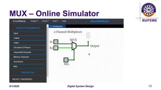 BUITEMS
MUX – Online Simulator
9/1/2020 Digital System Design 13
 
