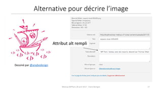 17Meetup WPParis 28 avril 2017 - Claire Bizingre
Dessiné par @anybodesign
Attribut alt rempli
Alternative pour décrire l’image
 