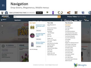 Navigation
Drop-downs, Megamenus, Mobile menus
› Menu trends totally collapsed menus and that
drop-down menus that are only available on hover
Creative Commons – Some Rights Reserved
11
 