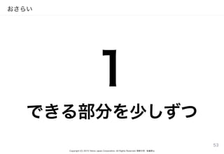 Copyright (C) 2015 Yahoo Japan Corporation. All Rights Reserved. 無断引用・転載禁止
おさらい
1
できる部分を少しずつ
53
 