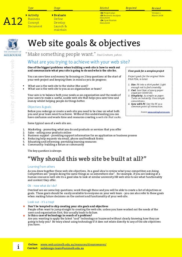  site goals & objectives