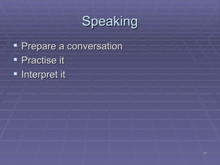 Speaking Prepare a conversation Practise it Interpret it 