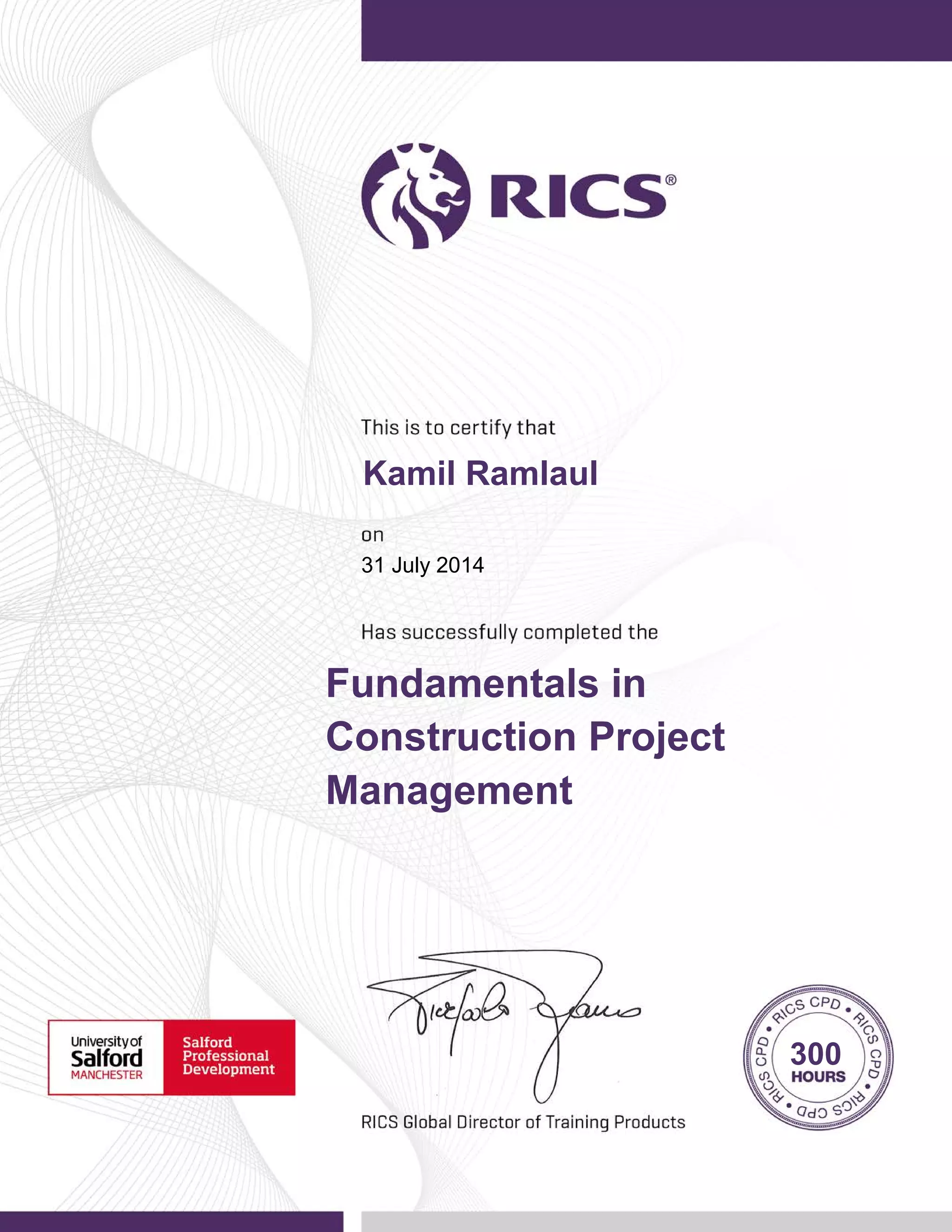 RICS Certificate Fundamentals of PM PDF
