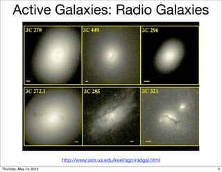 Active Galaxies: Radio Galaxies




                         http://www.astr.ua.edu/keel/agn/radgal.html
Thursday, May 13, 2010                                                 5
 