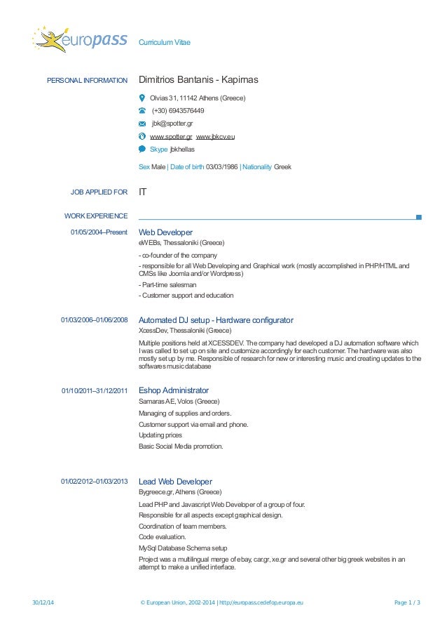 web developer cv dimitrios bantanis kapirnas web developer cv