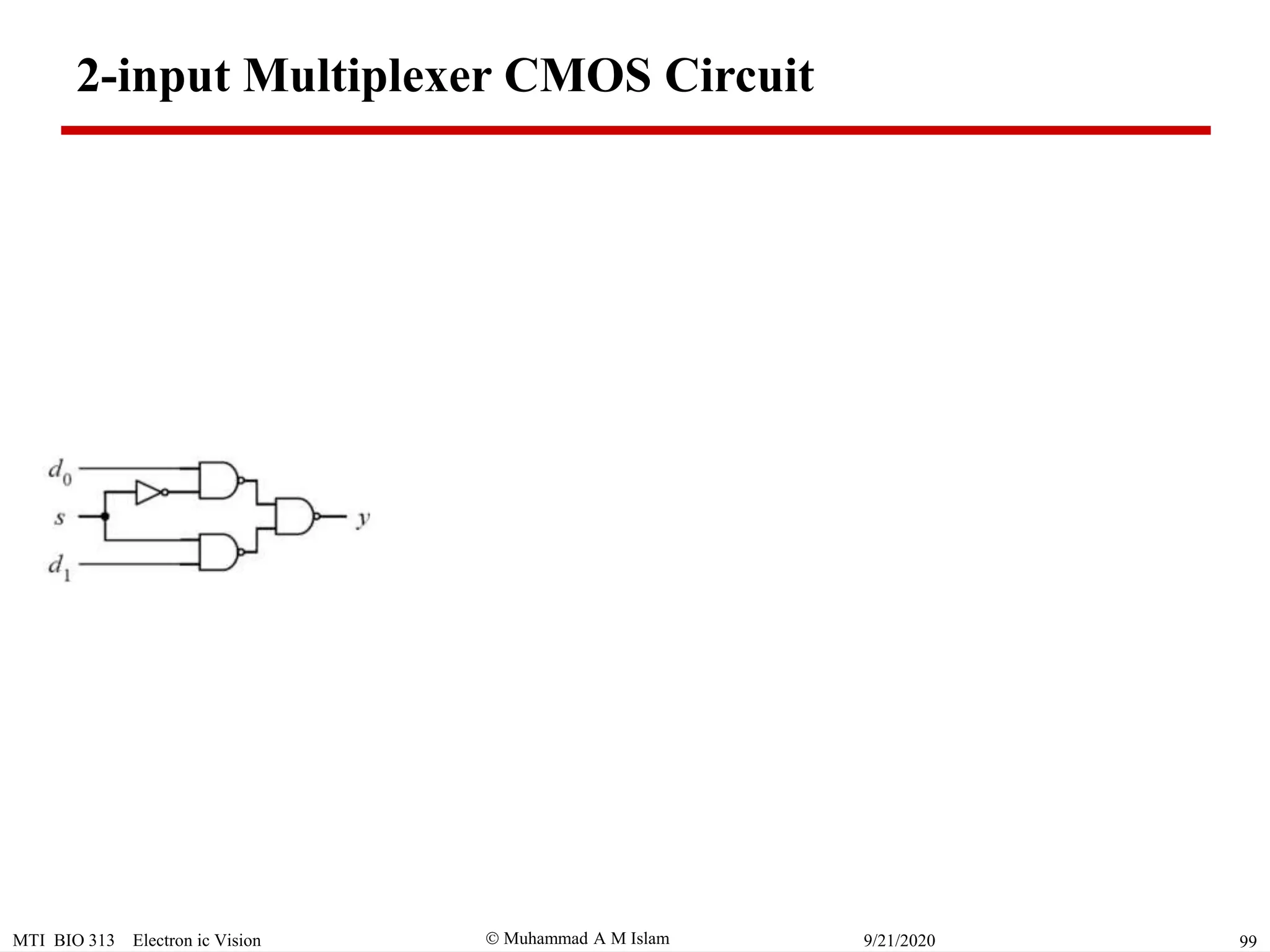  Muhammad A M IslamMTI BIO 313 Electron ic Vision 999/21/2020
2-input Multiplexer CMOS Circuit
 