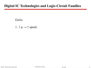  Muhammad A M IslamSBE202 Electronic Devices and Circuits 359/21/2020
GaAs:
1. ↑ 𝜇 → ↑ speed .
Digital IC Technologies and Logic-Circuit Families
 